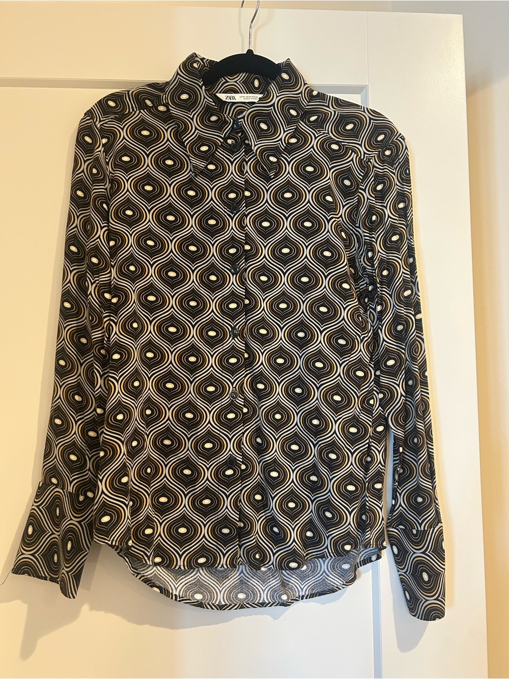 Zara brown & yellow Retro Geometric Button-Down Shirt